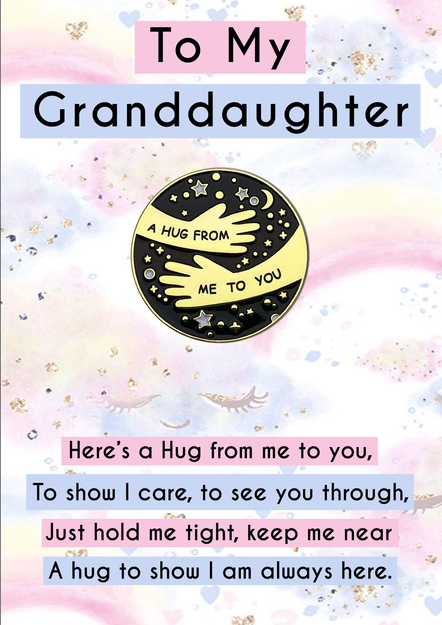 Granddaughter Pocket Hug Pin Badges & Candy Cloud Message Cards