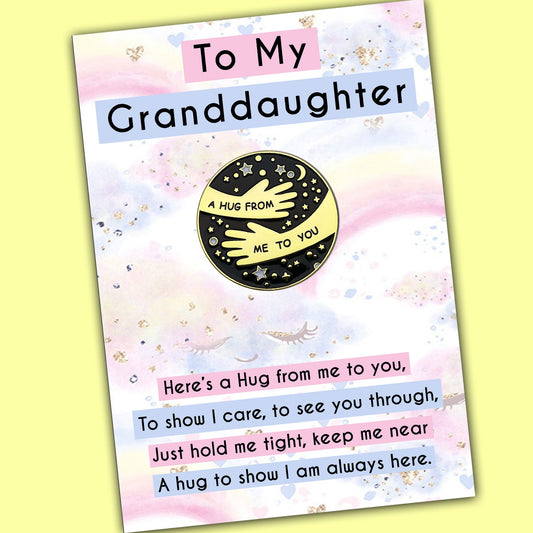 Granddaughter Pocket Hug Pin Badges & Candy Cloud Message Cards