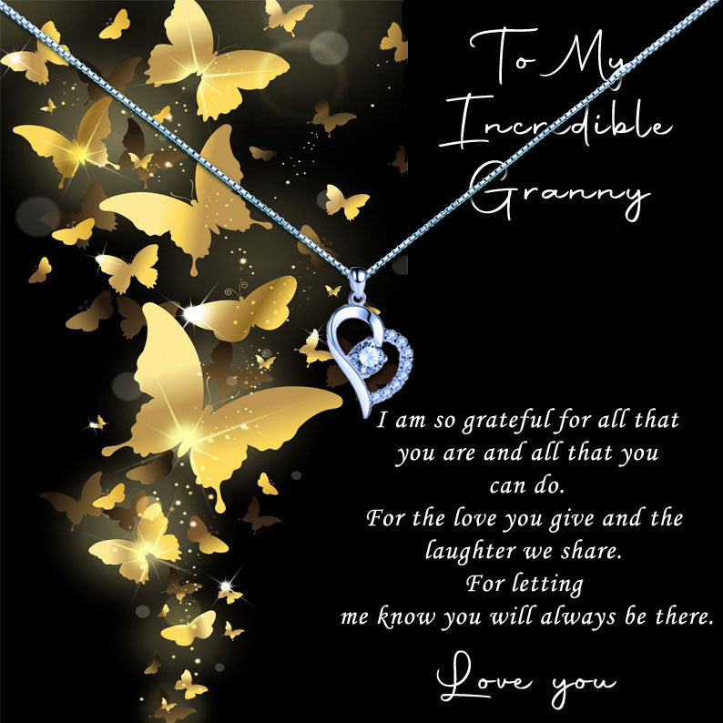 Incredible Grandmother - Gold Butterflies Message Necklace