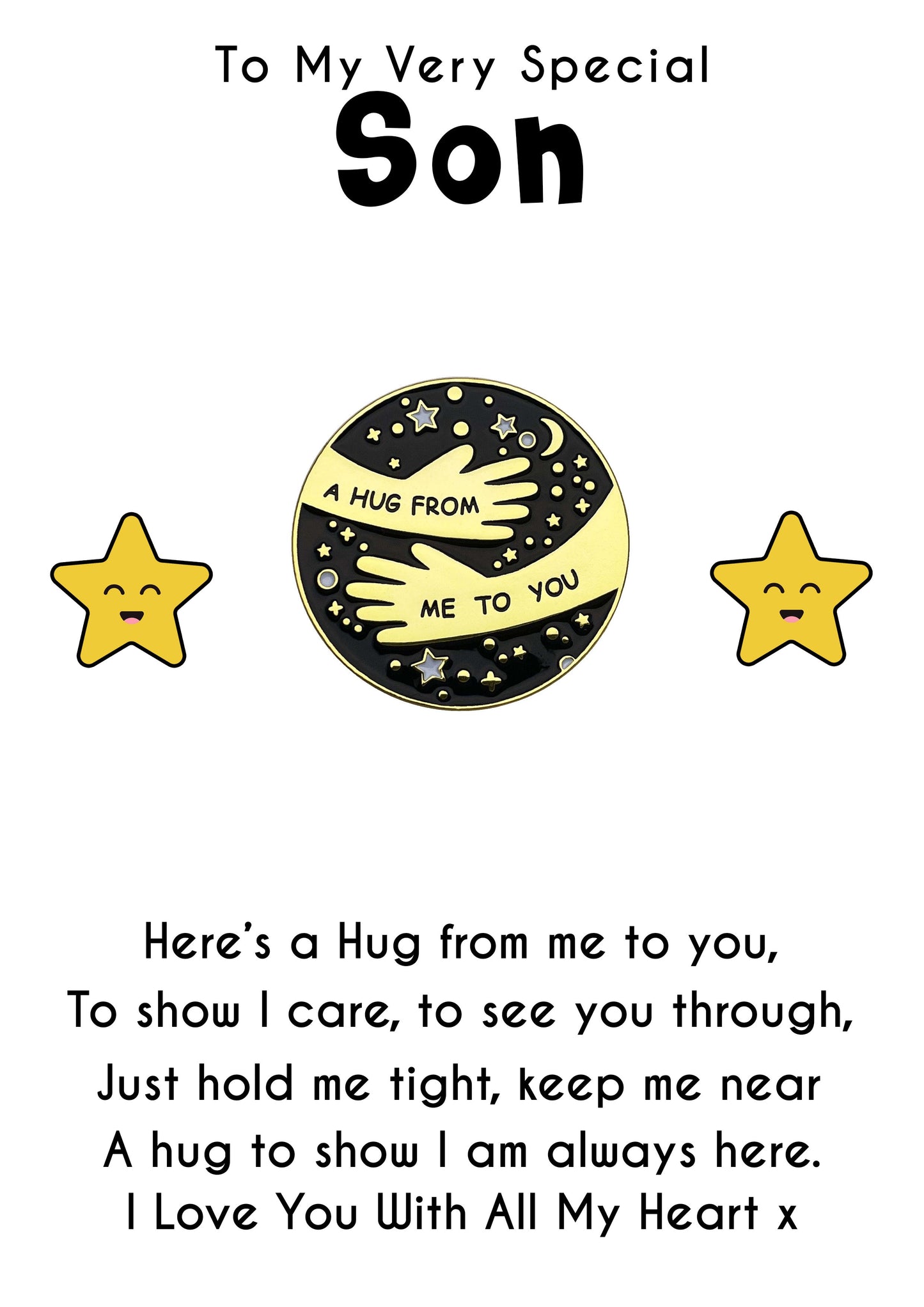 Pocket Hug Pin Badges With Very Special Son Star Message Cards