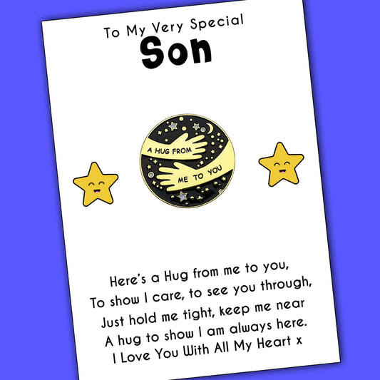 Pocket Hug Pin Badges With Very Special Son Star Message Cards