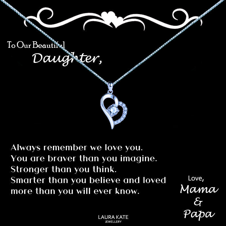 To Our Beautiful Daughter - Heart Top border Message Necklaces