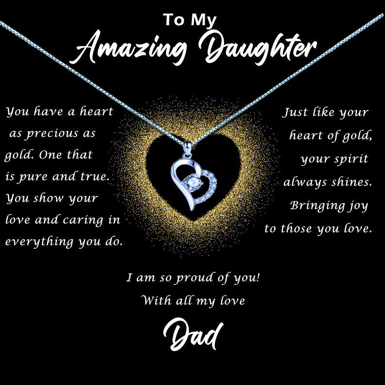 Amazing Daughter - Gold Glitter Heart Message Necklace