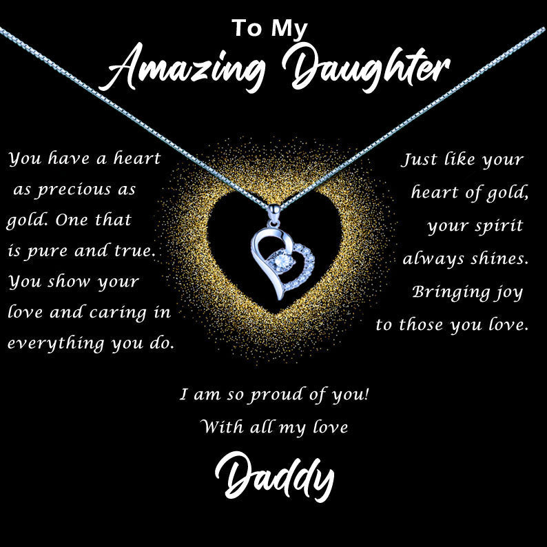 Amazing Daughter - Gold Glitter Heart Message Necklace