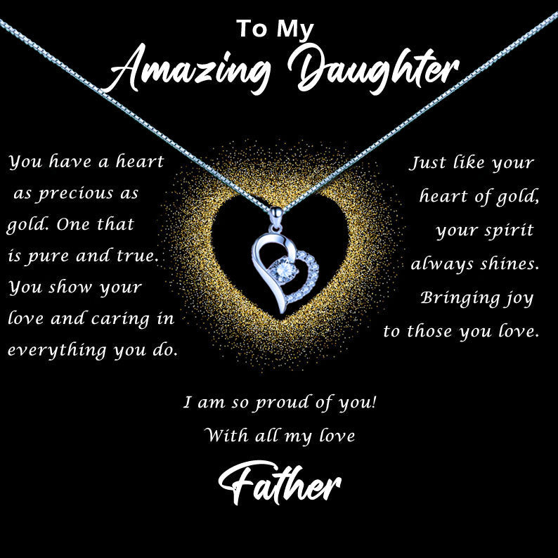 Amazing Daughter - Gold Glitter Heart Message Necklace