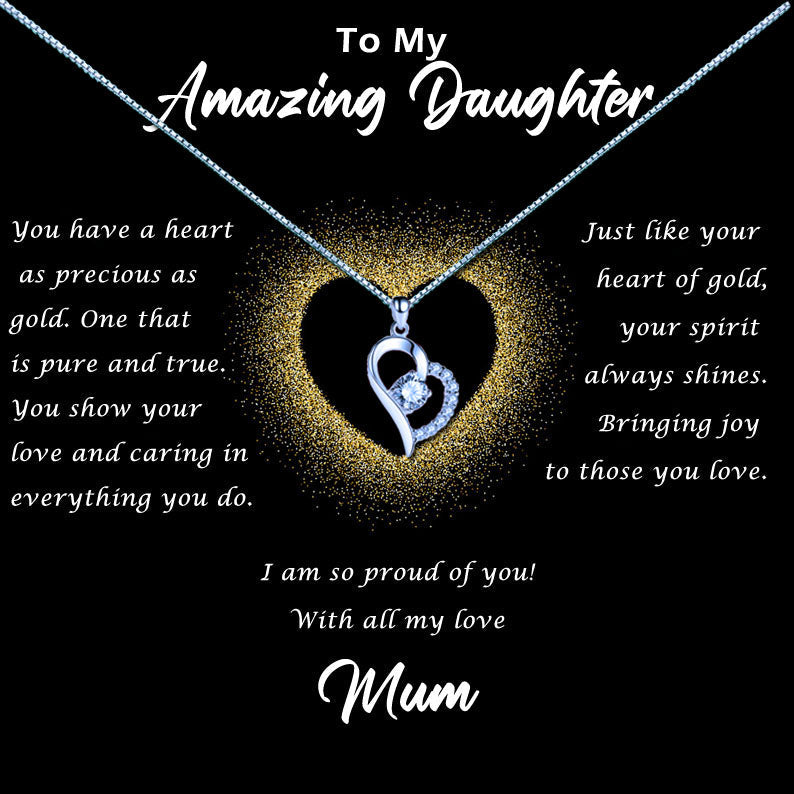 Amazing Daughter - Gold Glitter Heart Message Necklace