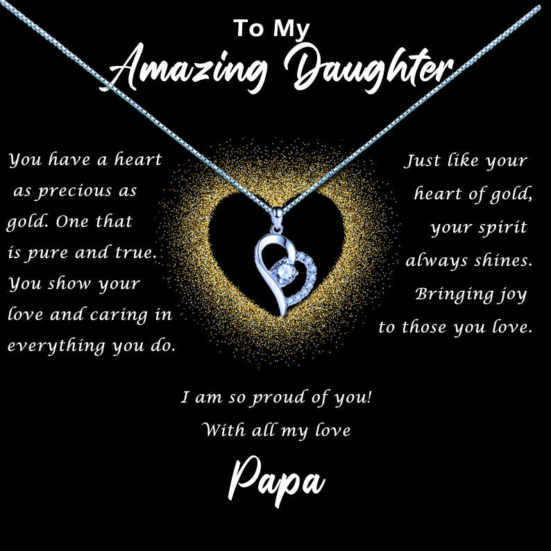 Amazing Daughter - Gold Glitter Heart Message Necklace