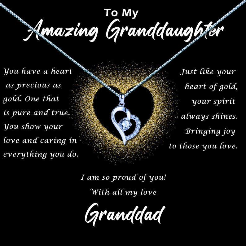 Amazing Granddaughter - Glitter Gold Heart Message Necklace