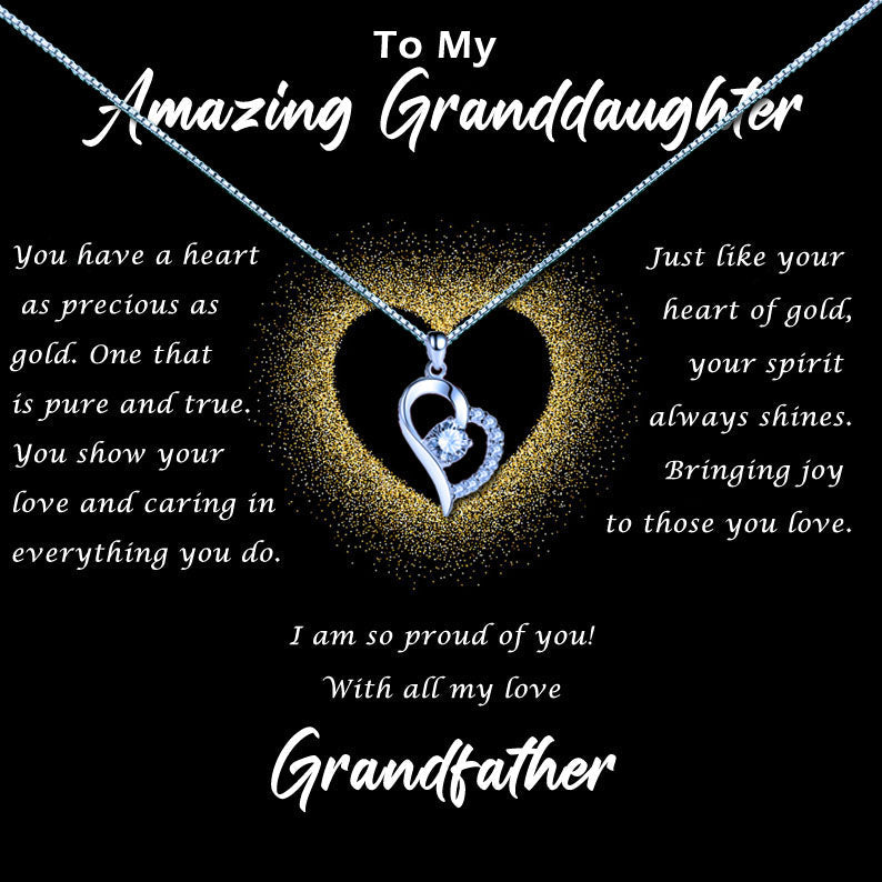 Amazing Granddaughter - Glitter Gold Heart Message Necklace