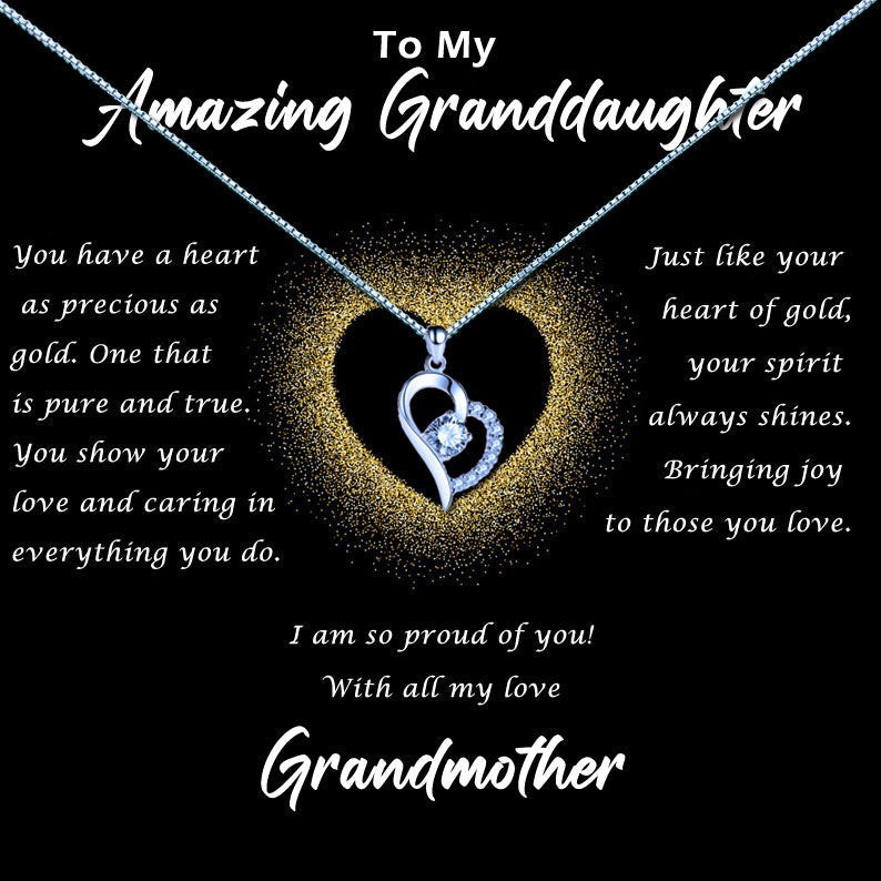 Amazing Granddaughter - Glitter Gold Heart Message Necklace