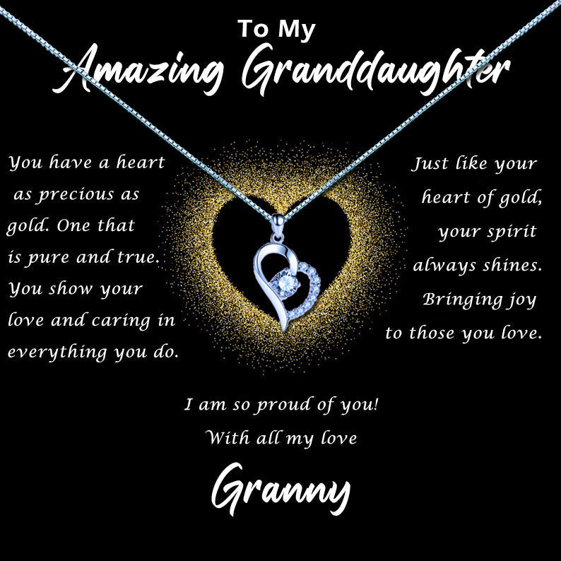 Amazing Granddaughter - Glitter Gold Heart Message Necklace