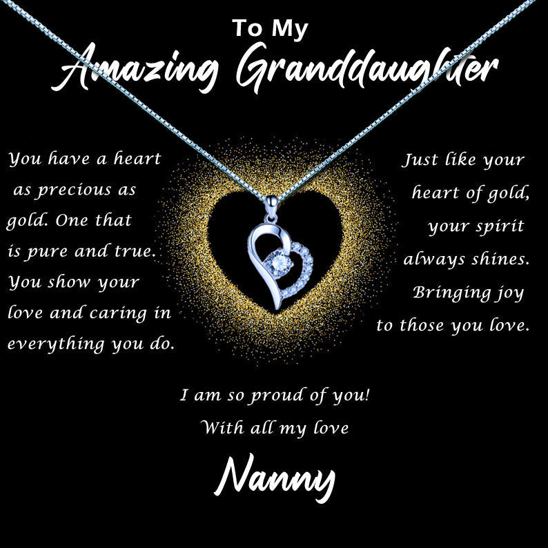 Amazing Granddaughter - Glitter Gold Heart Message Necklace