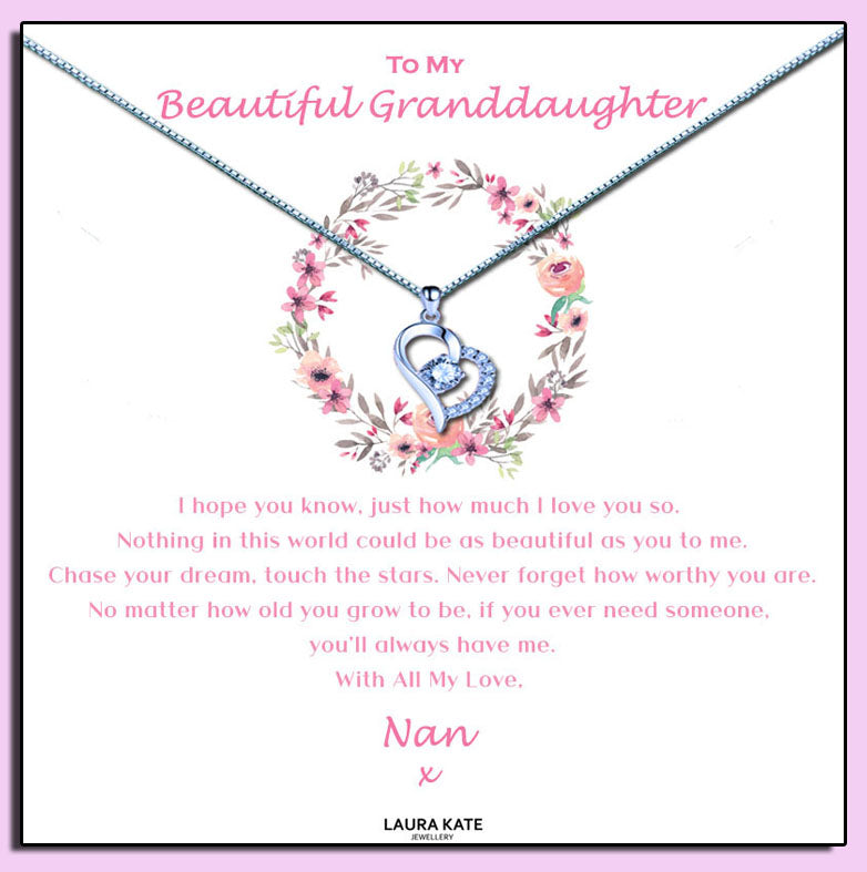 Beautiful Granddaughter - Floral Ring Message Necklace