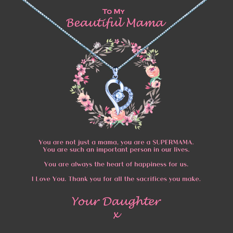 Beautiful Mother - Pink Floral Ring Message Necklace