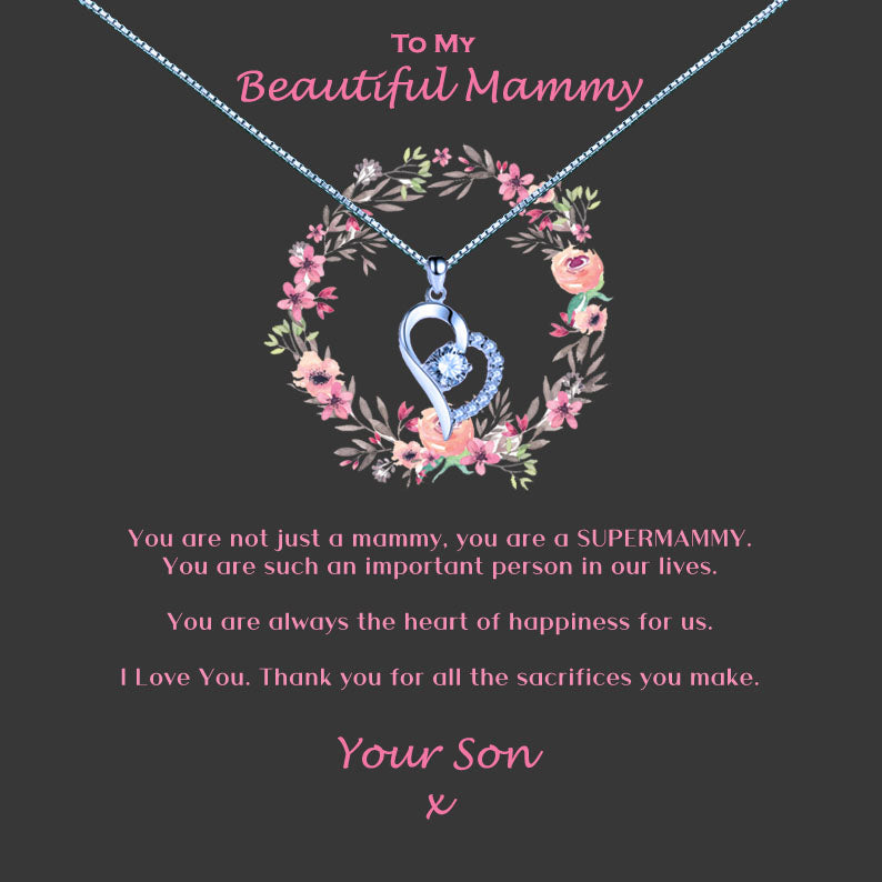 Beautiful Mother - Pink Floral Ring Message Necklace