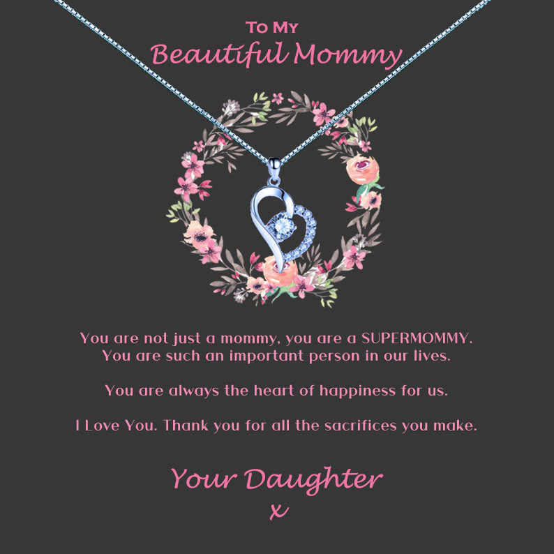 Beautiful Mother - Pink Floral Ring Message Necklace