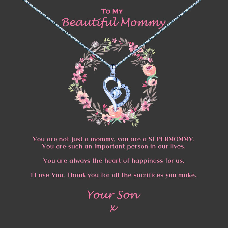 Beautiful Mother - Pink Floral Ring Message Necklace