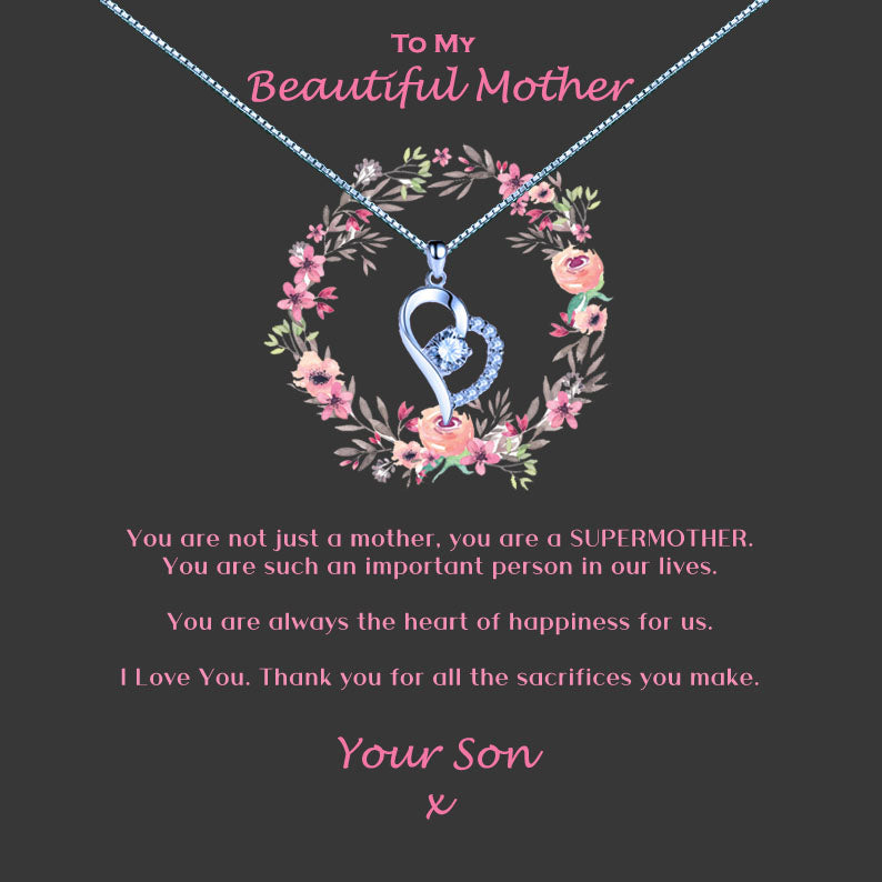 Beautiful Mother - Pink Floral Ring Message Necklace