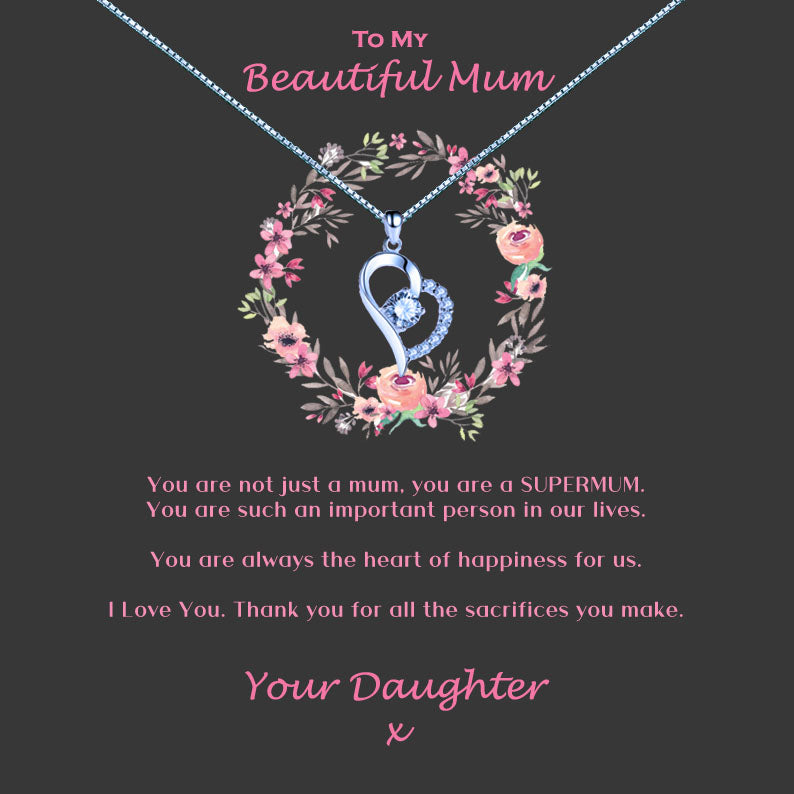 Beautiful Mother - Pink Floral Ring Message Necklace