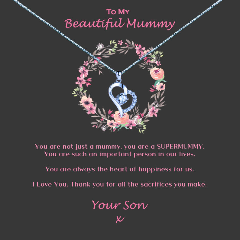 Beautiful Mother - Pink Floral Ring Message Necklace