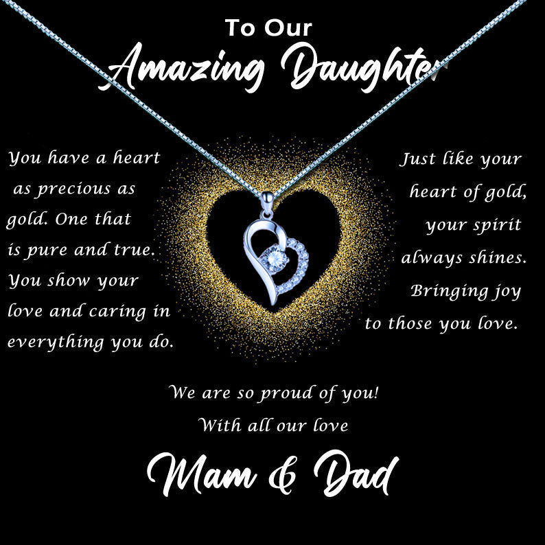 Amazing Daughter - Gold Glitter Heart Message Necklace