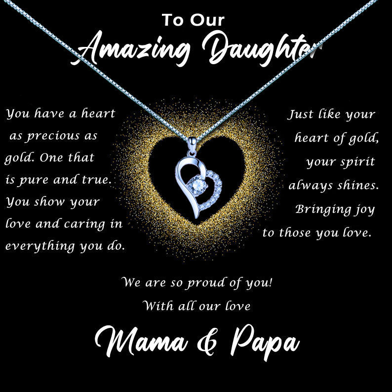 Amazing Daughter - Gold Glitter Heart Message Necklace