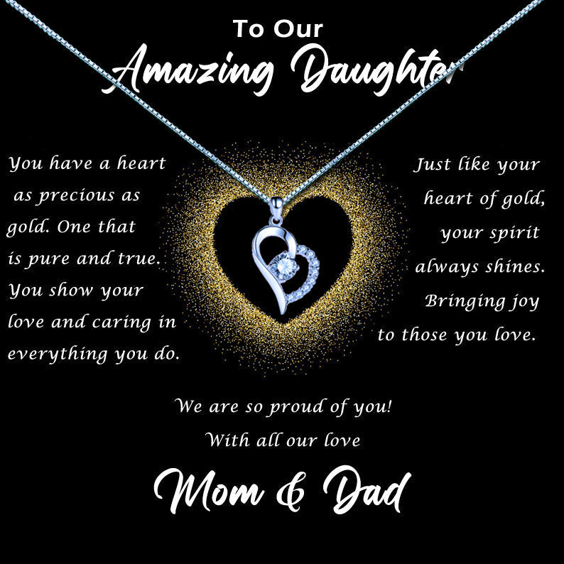 Amazing Daughter - Gold Glitter Heart Message Necklace