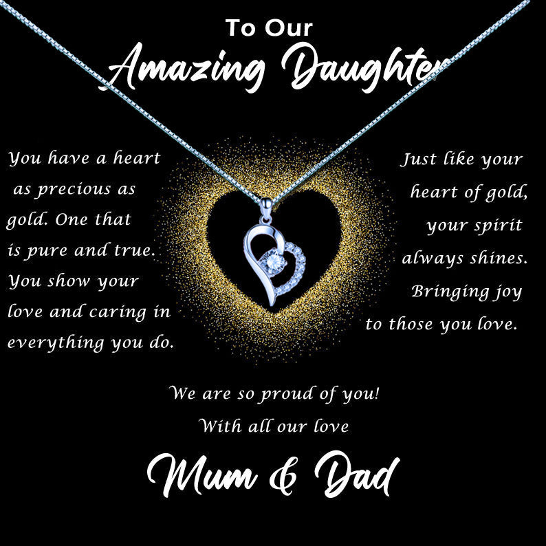 Amazing Daughter - Gold Glitter Heart Message Necklace