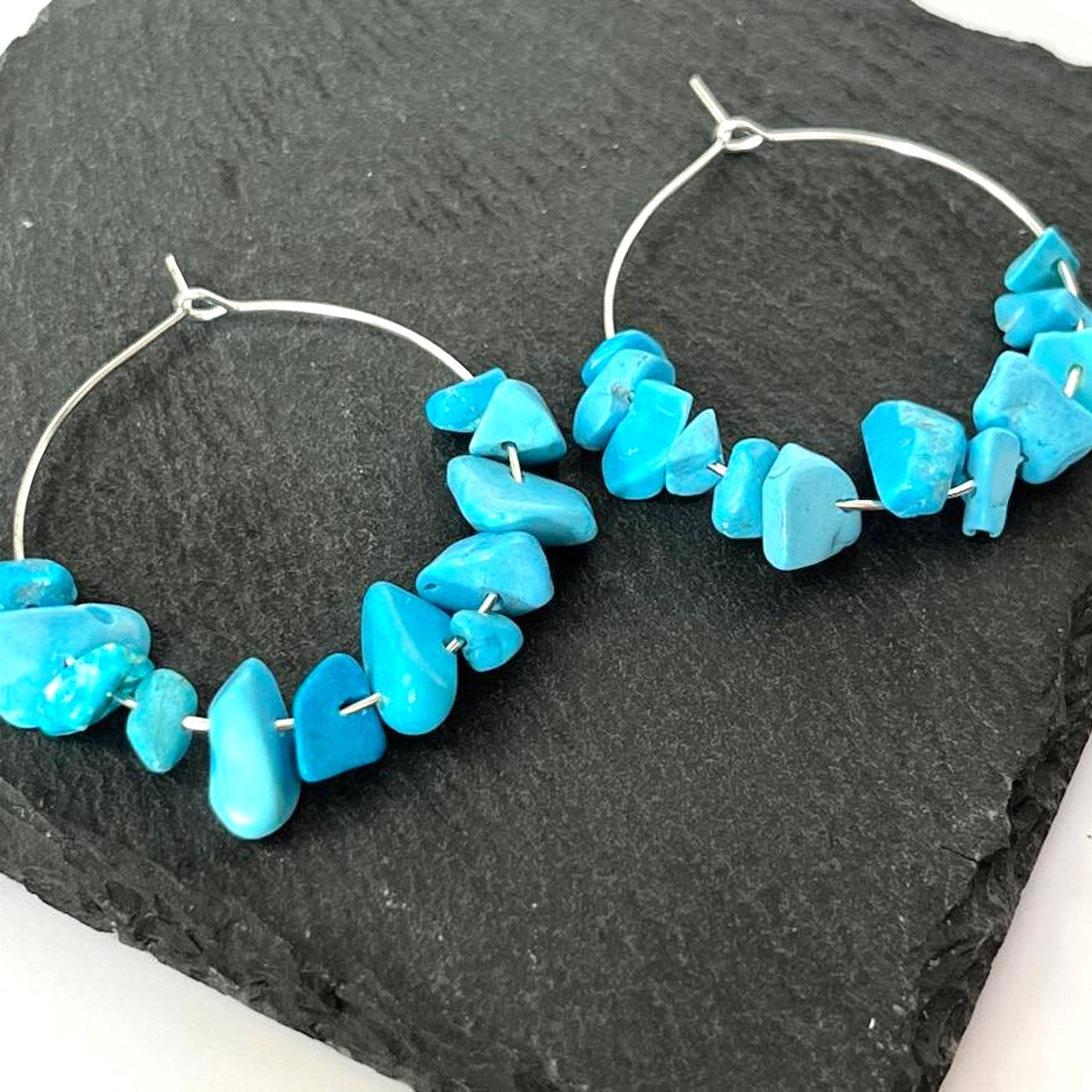 Turquoise Stone Hoop Earrings