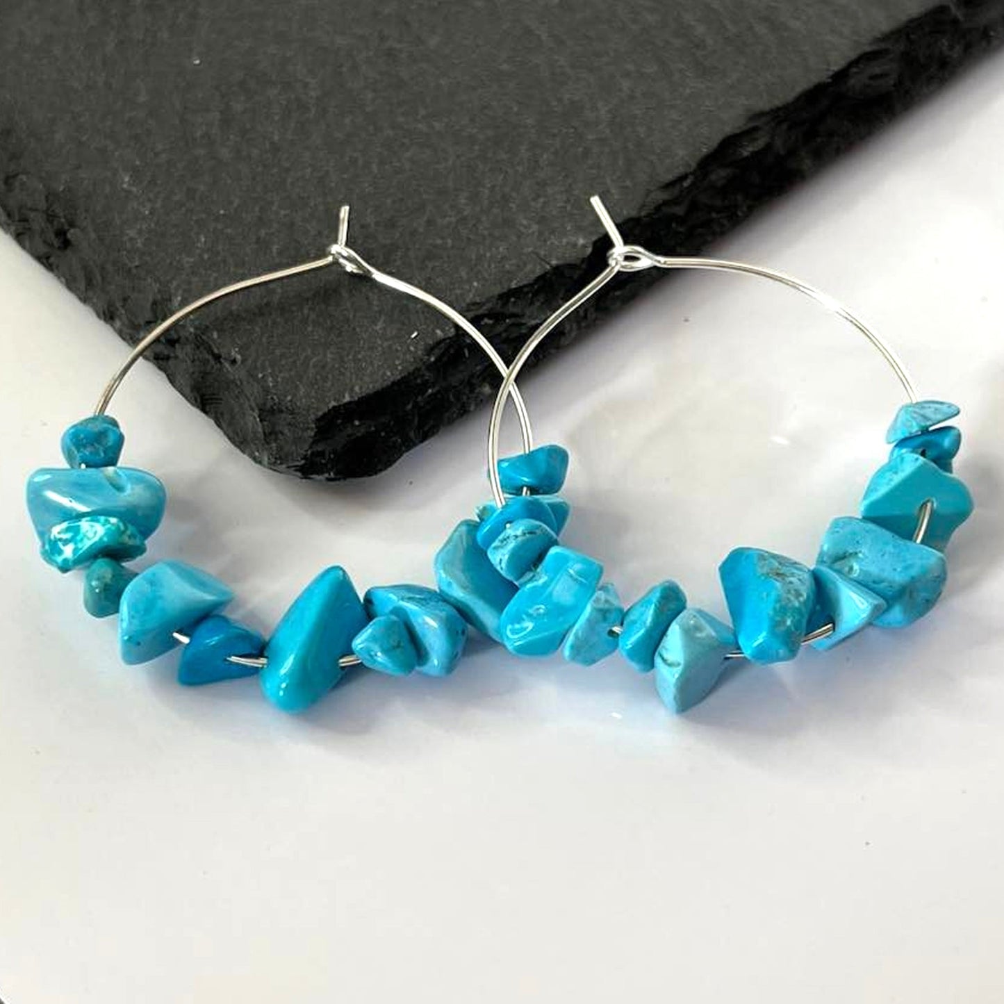 Turquoise Stone Hoop Earrings