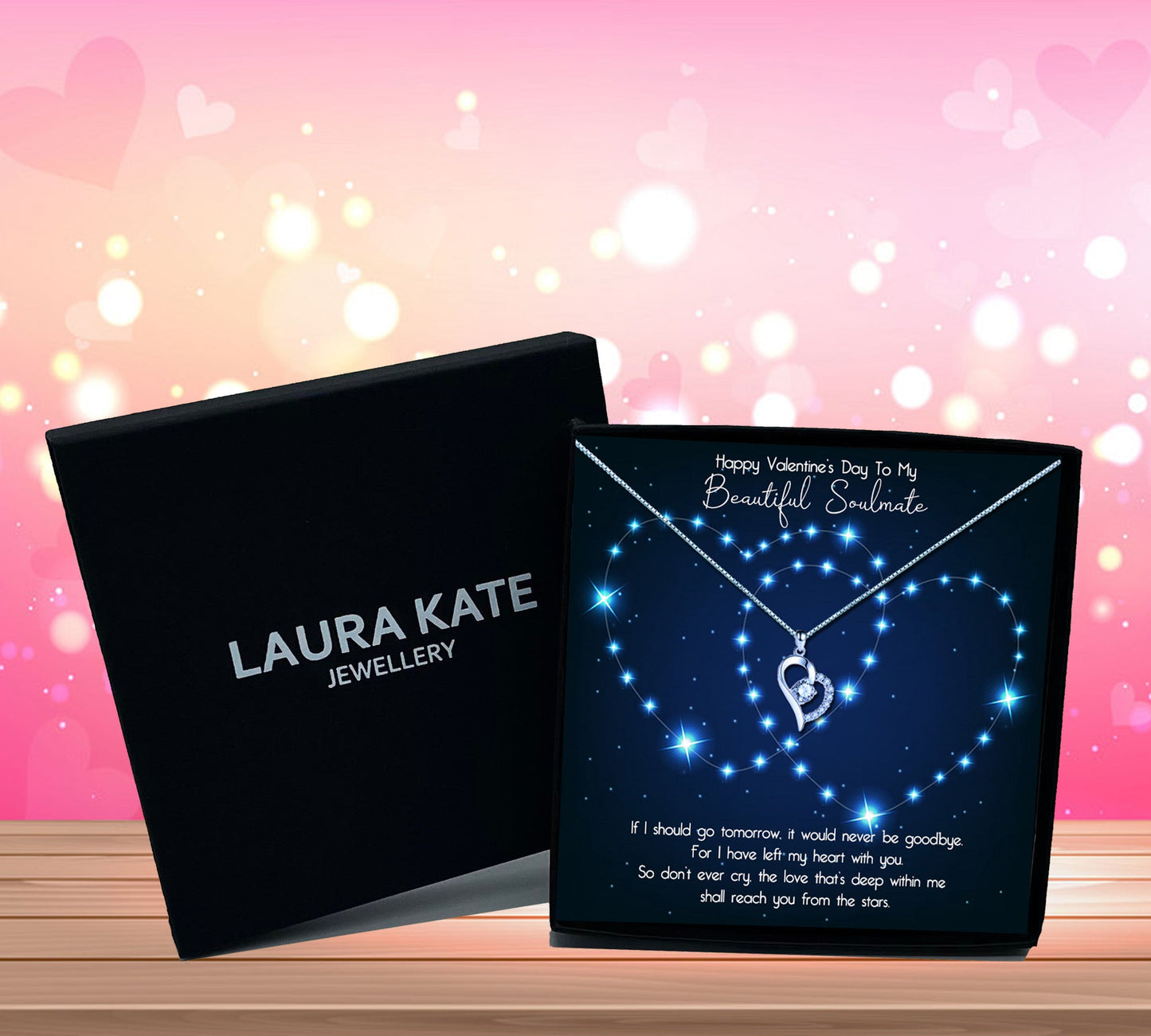 Valentine's Day Soulmate Heart Shaped Necklace & Star Sky Hearts Message Jewellery Box