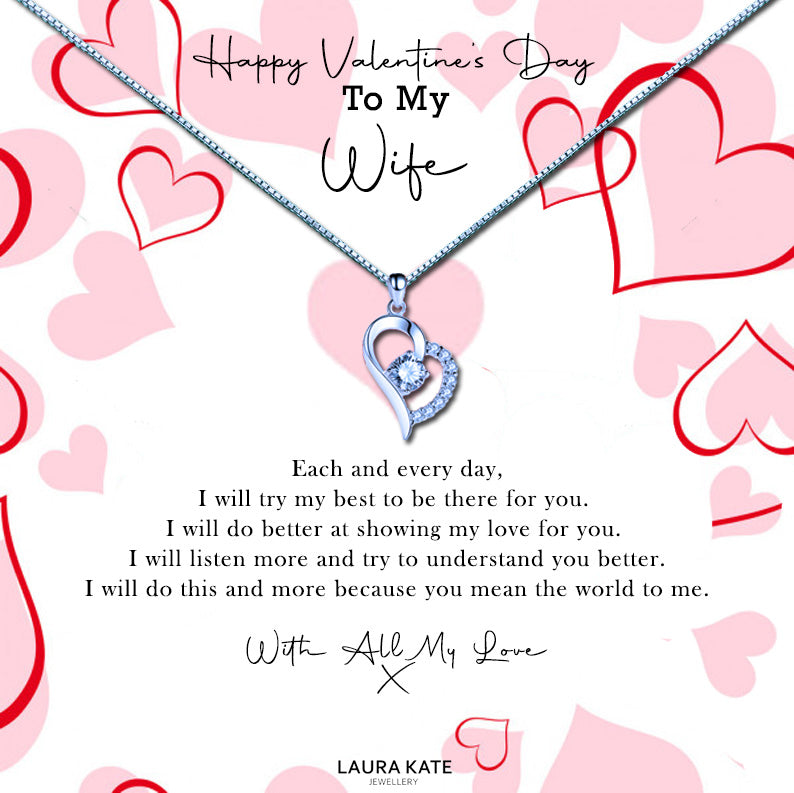 Valentine's Day Wife Pink Hearts Necklace & Message Jewellery Box