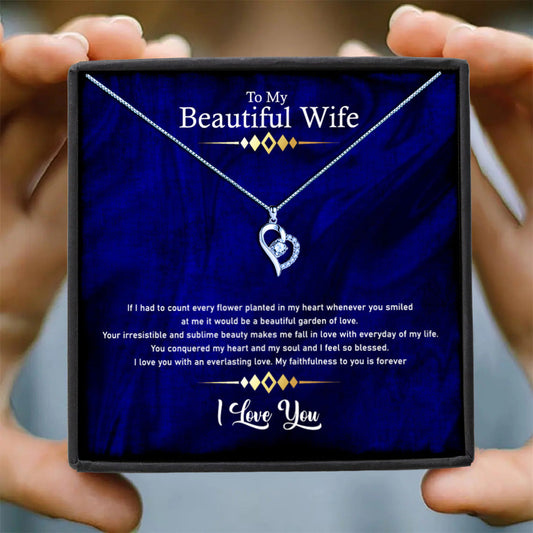 To My Beautiful Wife - Elegant Blue Message Necklace