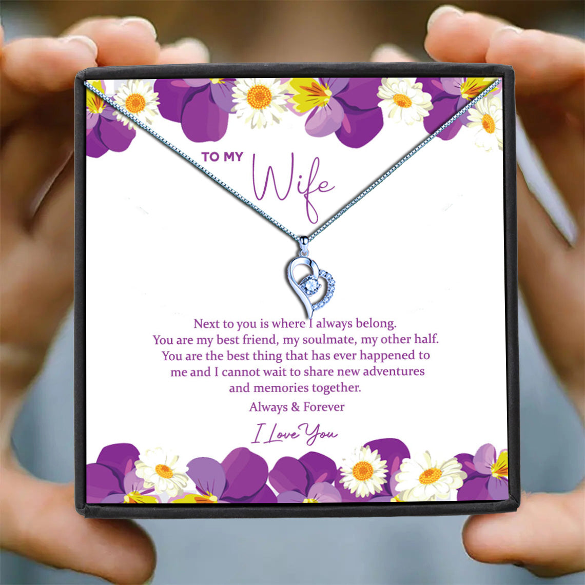 To My Wife - Purple Daisy Message Necklace