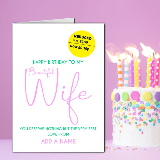 Reduced Price Wife Birthday Card