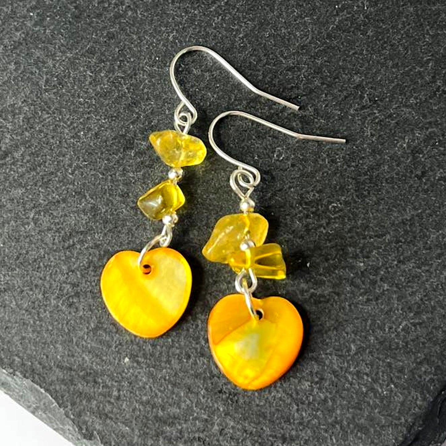 Citrine Stone Shell Heart Hook Earrings