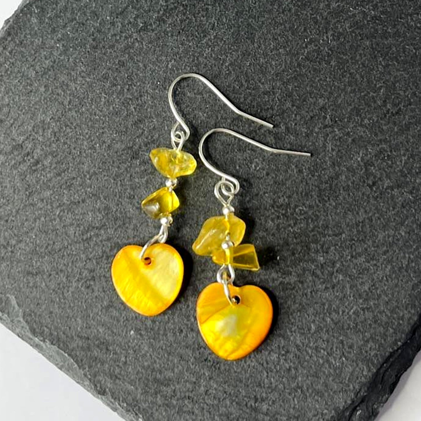 Citrine Stone Shell Heart Hook Earrings