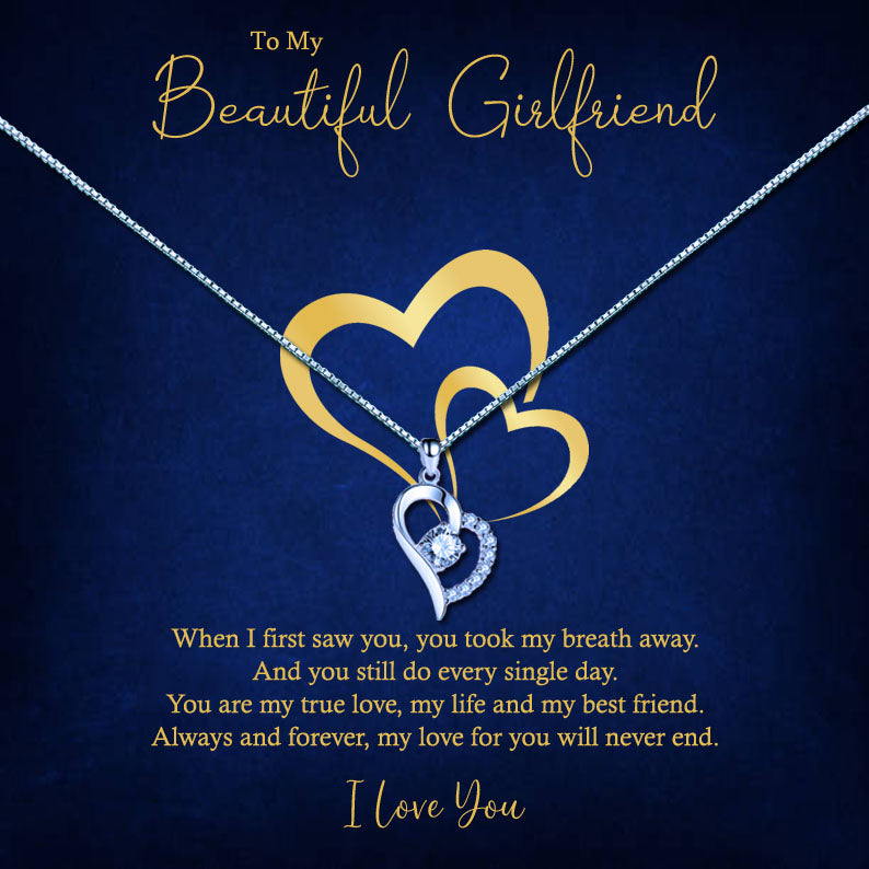 To My Beautiful Girlfriend - Gold Hearts Message Necklaces