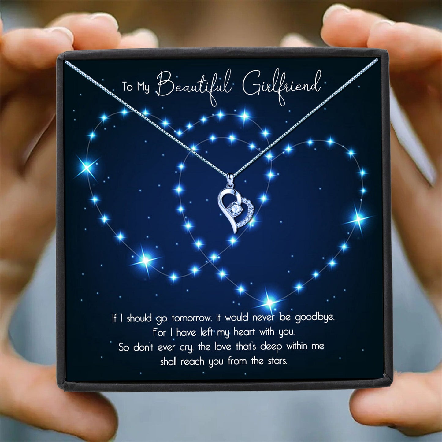 To My Beautiful Girlfriend - Heart Stars In The Sky Message Necklaces