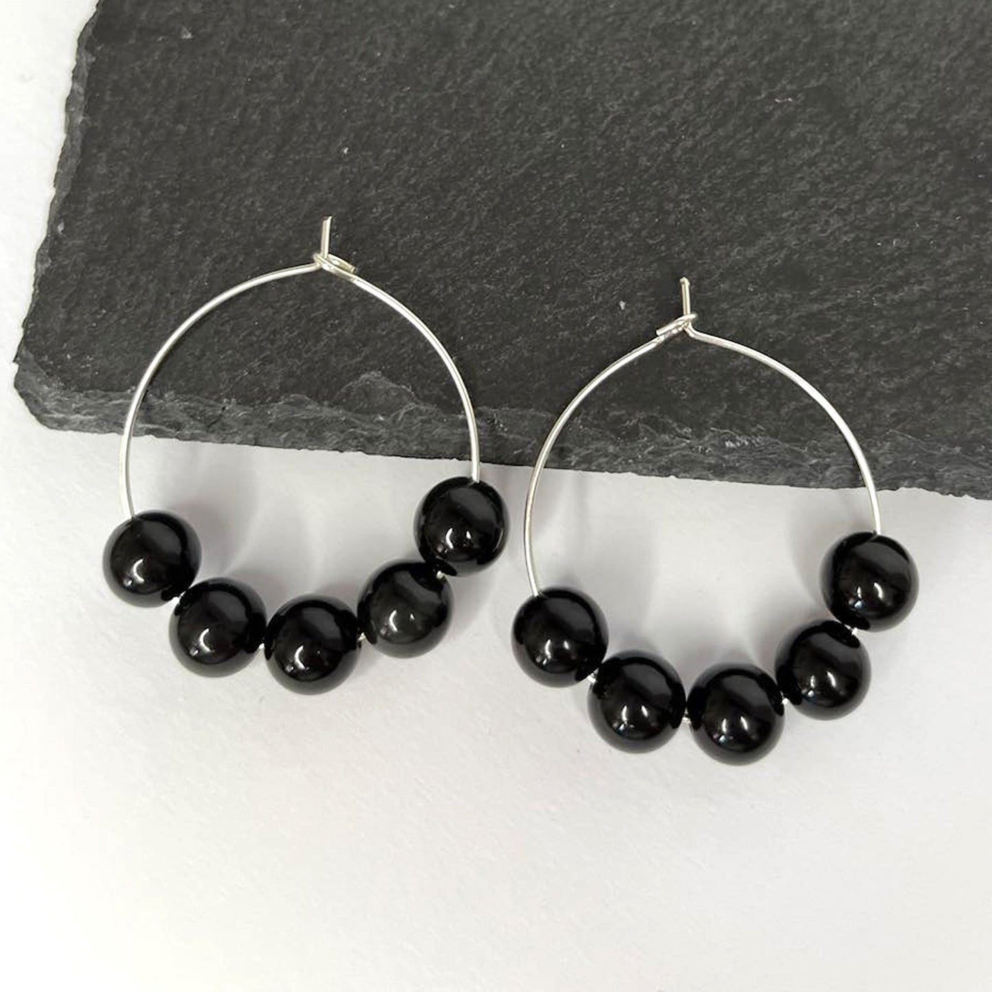 Natural Obsidian Hoop Earrings